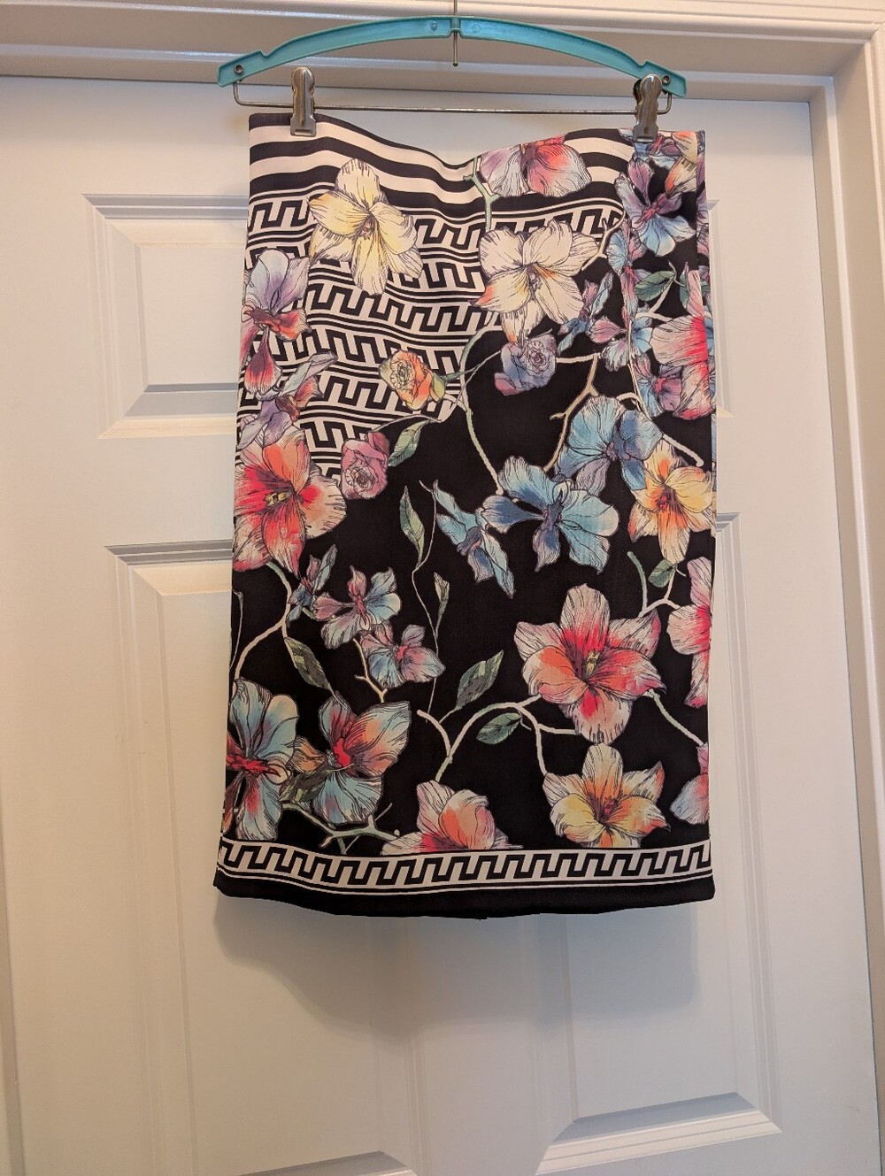 ECI Black Floral Pencil Skirt with Multicolor Blooms
